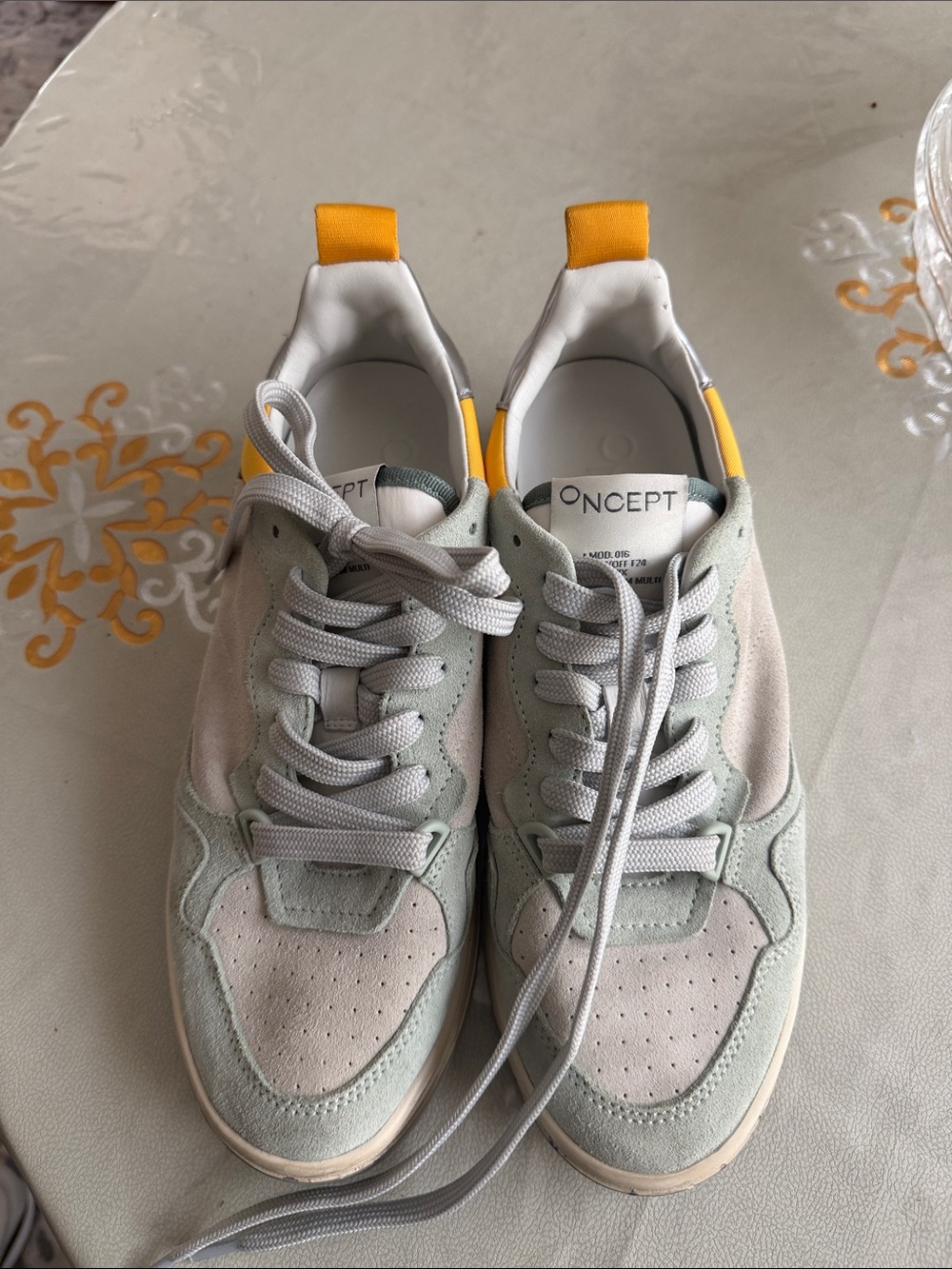 Concept Women's Casual Sneakers in Light Gray with Yellow Accent